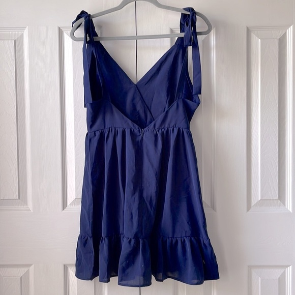Shein Ruffle Hem Knotted Backless Cami Dress | Blue | Size Medium - Picture 6 of 11